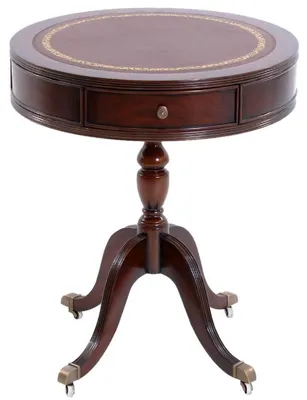 Immagine prodotto di Casa Padrino Tavolino barocco marrone scuro / colori ottone / marrone / oro Ø 51 x h. 59 cm - Tavolino rotondo in mogano con cassetti e pregiata vera pelle - Mobile barocco in mogano