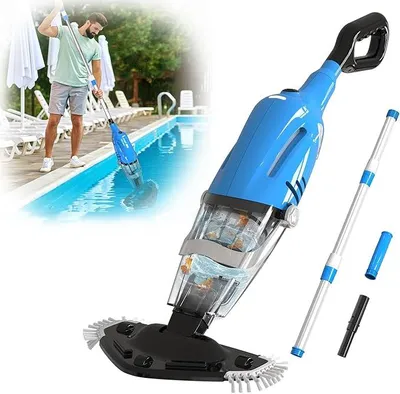 Image de Aspirateur de piscine rechargeable, aspirateur de fond pour piscine, aspirateur manuel sans fil, autonomie de 60 minutes, aspirateur de piscine électrique avec tige télescopique, nettoyeur de piscine pour spas, piscines, couleur bleue