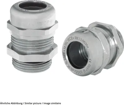 Produktbild von "ATEX-Verschraubung M20x1,5 Messing (CuZn) vernickelt II 2G (1,2) II 2D (21,22)"