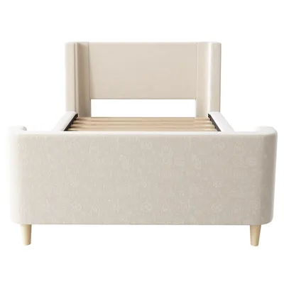 Produktbild von Flieks Polsterbett 90x200cm mit Lattenrost, Klassisches Bett Kinderbett Jugendbett mit Samtbezug, Einzelbett Holzbett, Beige