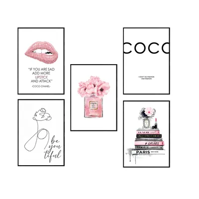 Produktbild von Postertech Premium Poster Set | 5 Bilder als stilvolle Wanddeko | 5X DIN A4 | Pink Coco Spruch