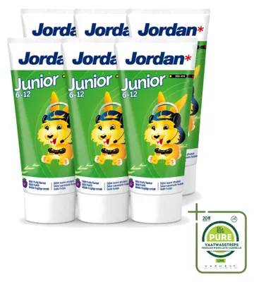 Produktbild von 6 x Jordan Junior Tandpasta 6-12 Jahre - Früchte-Minze - 50 ml - Großpackung - 6 Stücke