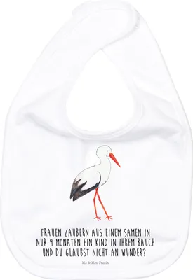 Produktbild von Mr. & Mrs. Panda Lätzchen Storch - Weiß - Geschenk, Schlabberlatz, Geburt, Sabber, Mutter, Baby, Schwanger, Tiere, Schwangerschaft, Für Babys, Babylätzchen, Mütter
