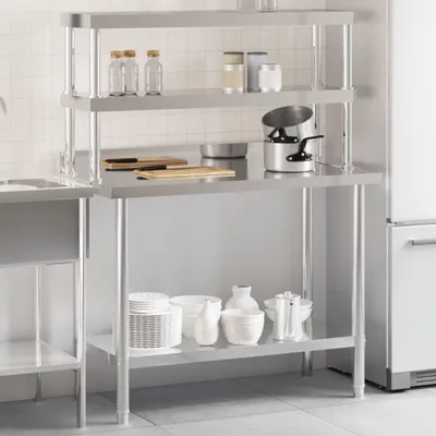 Produktbild von Design Küchen-Arbeitstisch mit Aufsatzboard 110x55x150 cm Edelstahl, Esstische 2024 Neu