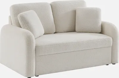 Produktbild von sweeek Sofa Bouclé Kunstlammfell Weiß 2-Sitzer abgerundet Milano mit 2 abnehmbaren Kissen Recycelter Schaumstoff (60kg/m3) 40cm