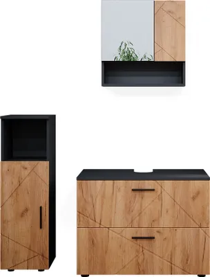 Produktbild von Badmöbel-Set Vicco Irma Goldkraft Eiche/Anthrazit 3 Teile, mit Midischrank, Model 38064