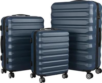 Produktbild von Relaxdays Kofferset, 3-teilig, 3 Größen, 4 Rollen, Hartschale, Teleskopgriff, Reisekoffer mit Zahlenschloss, dunkelblau