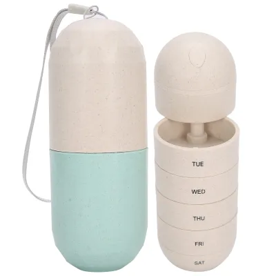 Imagen del producto de Estuche para pastillas, estuche para 7 días de pastillas, organizador portátil de pastillas, estuche semanal para medicamentos, recipiente de viaje para pastillas, estuche para medicamentos con forma de cápsula