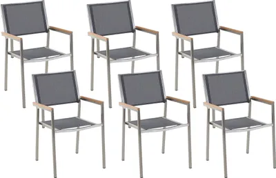 Produktbild von BELIANI Gartenstühle 6er Set Grau Polyester Edelstahl Modern Terrasse Outdoor