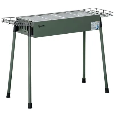 Zdjęcie produktu dla Grill węglowy Outsunny, antypoślizgowy grill kempingowy z rusztem do grillowania, 77 x 30 x 70 cm, stal + ocynkowany, metal, ciemnozielony