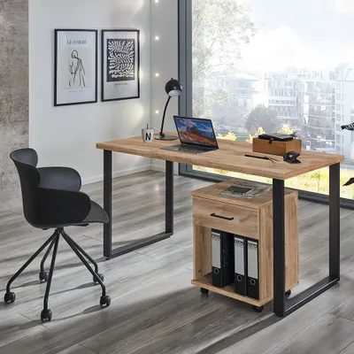 Produktbild von Büromöbel Set 2-teilig HILLSTON-43 mit 159cm Schreibtisch in Plankeneiche