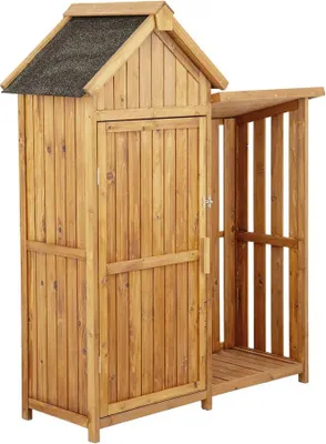 Image de Armoire de jardin en bois avec range-bûches "Noé" - 136 x 57 x 170 cm - Marron