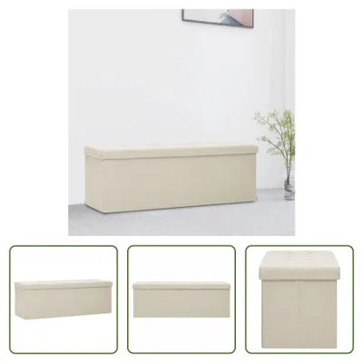 Image de The Living Store Banc pliable avec espace de rangement blanc crème aspect lin