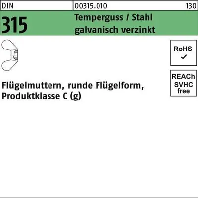 Produktbild von Flügelmutter DIN 315 runde FormM12 Temperguss/Stahl galv.verz. 50St.