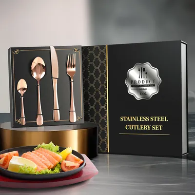 Produktbild von Mulisoft Besteck Set 6 Personen, 24-teilig Modern Besteckset, Edelstahl Messer Und Gabel Löffel Essbesteck Set, Spülmaschinenfest, Roségold