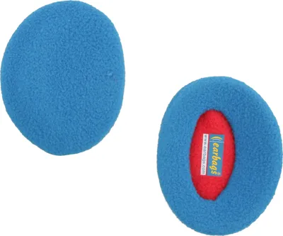 Two blue ear warmers on a white background.