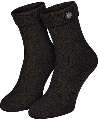 Zdjęcie produktu dla Skarpety ludowe, skarpety "Schoppersocken" damskie i męskie, z wzorem plecionki i broszką z edelweiss