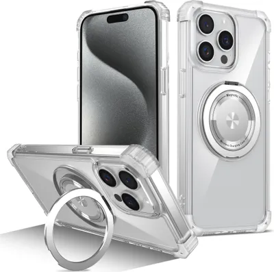 Image de Etui pour iPhone 14 Pro Max anneau magnétique, support, compatible MagSafe, protection militaire, étui transparent Transparent