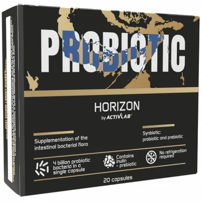 Obrázek produktu pro Activlab Horizon Probiotic – probiotické kapsle, 4 miliardy kultur, synbiotikum, inulin, střevní flóra, bakterie, doplněk stravy