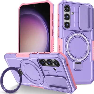 Produktbild von Handyhülle für Samsung Galaxy S23 FE Kompatibel mit MagSafe, Robuste Hülle mit Schiebe Kamera Schutz, Magnetischer Ringständer Lila