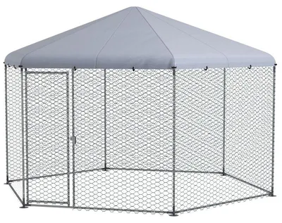Image de Poulailler spacieux avec toit hexagonal | Couleur : Argent | Dimensions : 346 x 400 x 263 cm