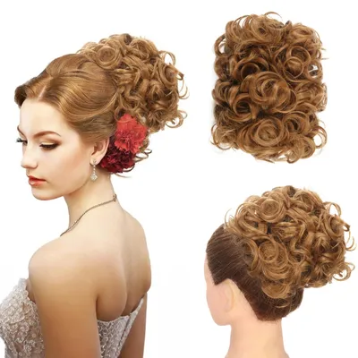 Produktbild von Chignon Haardutt - Synthetischer Scrunchie-Haarteil - Lockiger Messy Dutt - Clip-In Mit Kämmen - Hitzebeständige Faser - Farbe 27 Blond