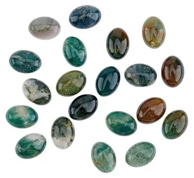 Produktbild von VT Goods – Natürliche Moosachat-Cabochons – 20 Stück – Oval geformte Edelsteine – 14 x 10 mm – Chakasteine – Für Schmuck und Bastelarbeiten