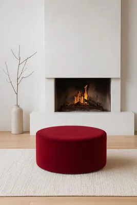 Immagine prodotto di Pouf rotondo rosso, 73x29 cm – Elegante cuscino imbottito in velluto, Immagine generata dall'IA