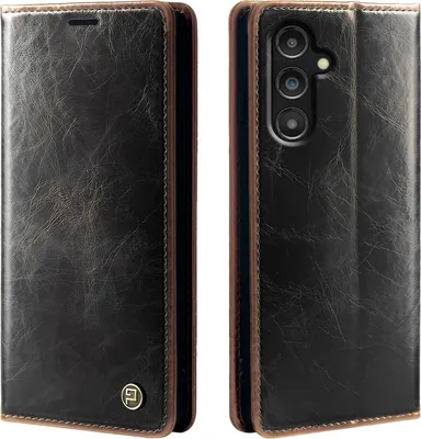 A product shot of a phone case, shown open and closed.