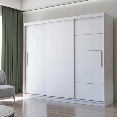 Produktbild von Schwebetürenschrank Kleiderschrank Schrank 250cm Weiß/Weiß ohne Spiegel mit LED-Beleuchtung Alba