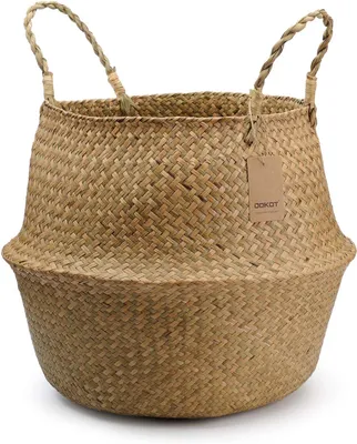 Imagen del producto de Cesta de plantas trenzada hecha de hierba marina, de 27 x 24 cm, con asas, ideal para el hogar y el jardín