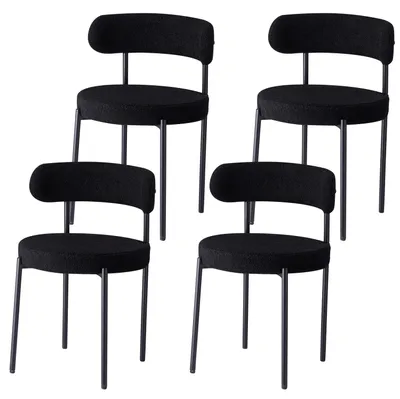 Zdjęcie produktu dla Zestaw 4 krzeseł do jadalni - Krzesła tapicerowane w stylu Mid Century Modern - Wyprofilowane oparcie - Okrągłe siedzisko - Metalowe nogi - Kolor czarny