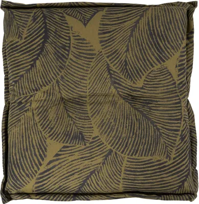 Produktbild von Hockerauflage - 50 x 50 cm - Dunkelgrün - Blattmotive in schwarz - mit Stehsaum