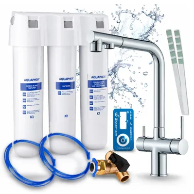 Produktbild von Ari 3-Wege-Küchenarmatur Venom, Chrom, Ausziehbare Spültischarmatur Im Set Mit Aquaphor Wasserfiltersystem, 360° Schwenkbar