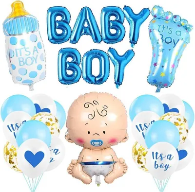 Produktbild von Babyparty Deko Blau Junge Baby Shower Deko Set mit Ballons Girlande und Fotorequisiten