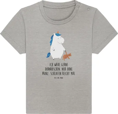 Produktbild von Mr. & Mrs. Panda Organic Baby Shirt Einhorn Teddy 6. - 12. Monat - Heather Grey - Geschenk, Babyshirt, Gute Nacht, Oberteil, Kleinkind, Kurzarmshirt, Öko T-Shirt, Unicorn