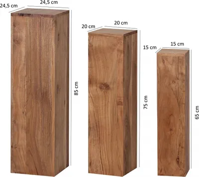 Produktbild von Satztisch FineBuy Massivholz Blumentisch 3er Set Säulentisch Dekosäule Eckig