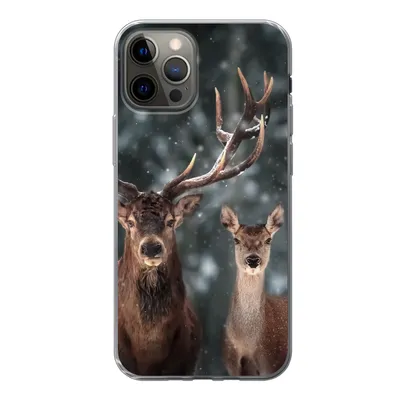 Produktbild von MuchoWow® Handyhülle Schutzhülle Hülle für iPhone 13 Pro Hirsche - Tiere - Winter - Geweih - Schnee - Natur Silikon Softcase Handy Hülle - Handy-Tasche
