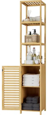 Produktbild von Badezimmerschrank Hochschrank Bambus Natur 33x34x169 cm
