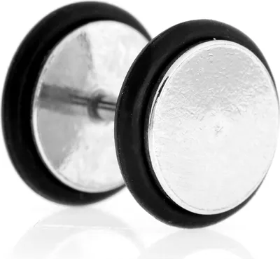 Produktbild von Ohrstecker Ear Fake Plug Stahl Flach Silberfarbe - Gummiring 8mm Ohrpiercing Hoch Poliert- 1136