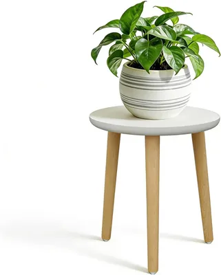 Productafbeelding van Houten plantenstandaard, rond, 28 x 42 cm, met 3 poten, geschikt voor verschillende bloempotten, voor op het balkon