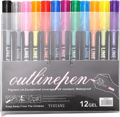 Produktbild von 8/12/24 Stück Farbstift, fluoreszierend, zum Selbermachen, Basteln, lichtbeständig, Umriss, Doppellinienstift, Blitzmarker, Schulbedarf-Größen:12Pcs