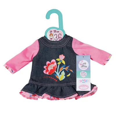 Produktbild von Dolly Moda Puppenkleidung, Jeans Kleid Blumen 36cm, Jeanskleid mit rosa Shirt