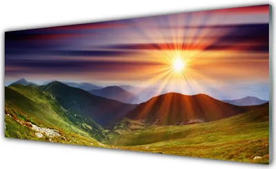 Produktbild von Acrylglasbilder 125x50 Wandbild Druck Sonne Gebirge Natur