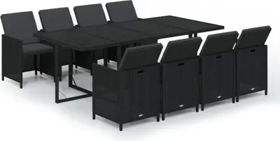 Produktbild von vidaXL 9-tlg. Garten-Essgruppe mit Kissen Poly Rattan Schwarz