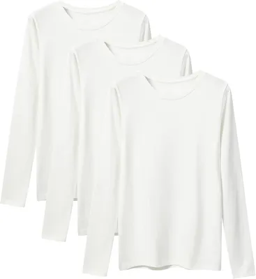 Productafbeelding van Dames longsleeve-shirts in 3-pack van katoen met elastaan, basic model met ronde hals