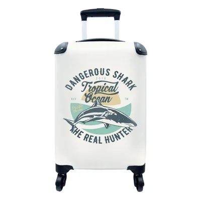 Produktbild von MuchoWow® Koffer Handgepäck Trolley Rollkoffer Kleine Reisekoffer mit 4 Rollen - Hai - Meer - Vintage - Cabin Size < 55x40x23 cm & 55x40x20 cm - Fotokoffer - Kabinenkoffer - Boardgepäck - Reise-Box - Reisekoffer - Reisegepäck - Koffer mit Bild - Trolley für Kinder