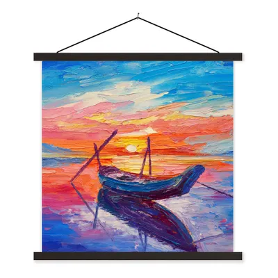 Produktbild von MuchoWow® Textilposter Malerei - Boot - Ölfarbe - Wasser 60x60 cm mit schwarzem Rahmen - Posteraufhänger