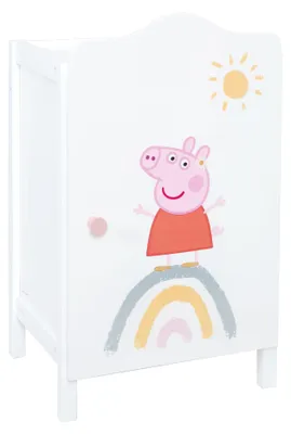 Produktbild von roba Puppenkleiderschrank Peppa Pig - Schrank zum Verstauen von Puppenkleidung & Zubehör - Puppenmöbel aus weiß lackiertem Holz