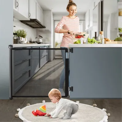 Zdjęcie produktu dla Bramka ochronna na schody Bramka ochronna na drzwi Rozsuwana 0-180 cm, bramka ochronna dla dzieci, kotów i psów, do użytku wewnątrz i na zewnątrz (czarna)